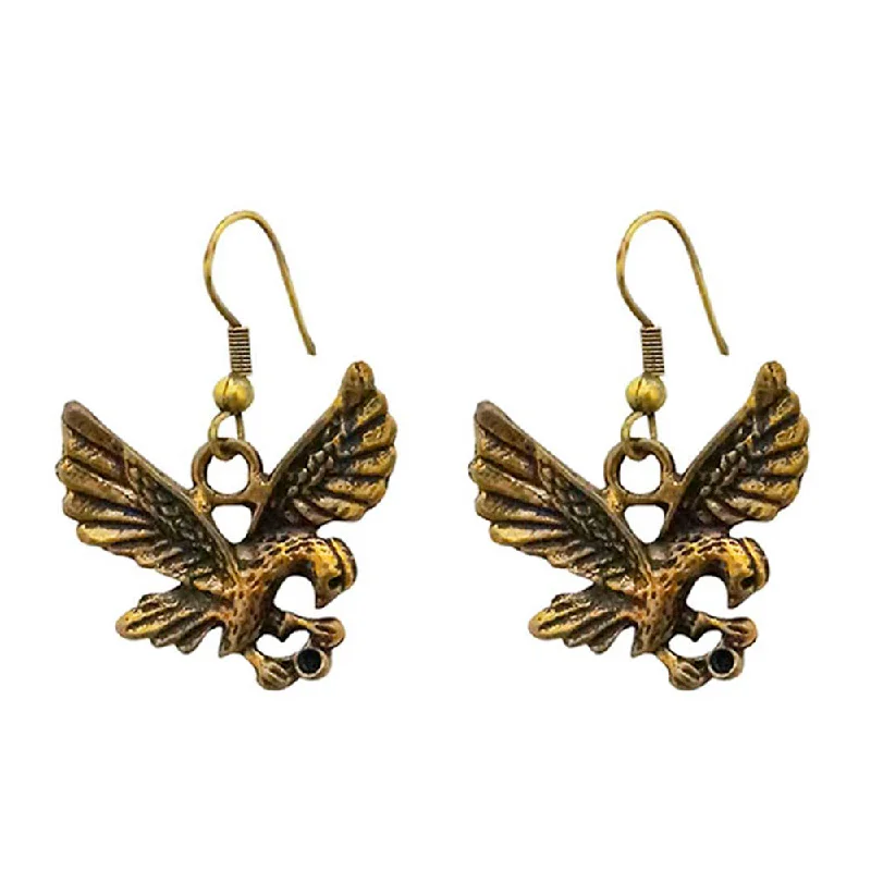 boho earrings for women-Kriaa Antique Gold Plated Bird Dangler Earrings