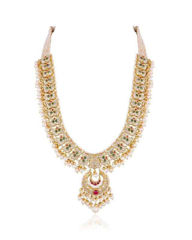 ruby necklaces for women-Sadiya Polki Long Necklace