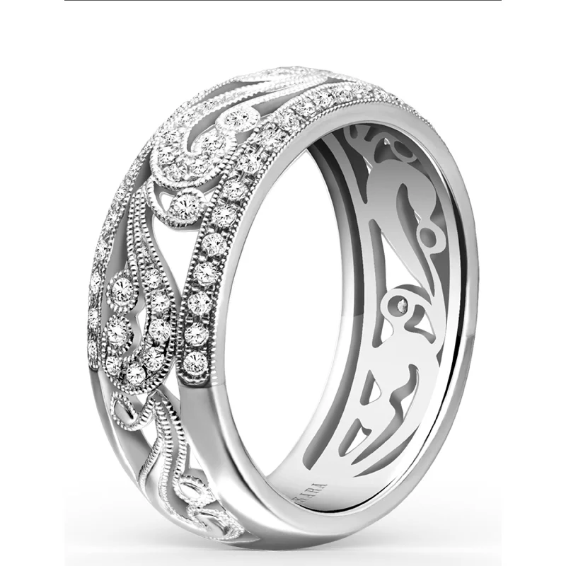 engagement rings with white sapphires for women-Handcrafted Diamond Wedding Band