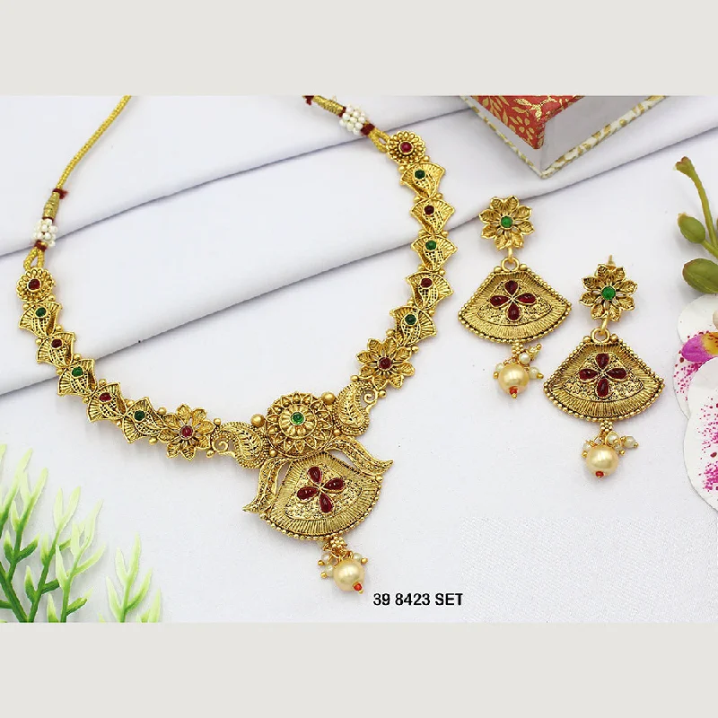 emerald necklaces for women-Mahavir Gold Plated Pota Stone Necklace Set