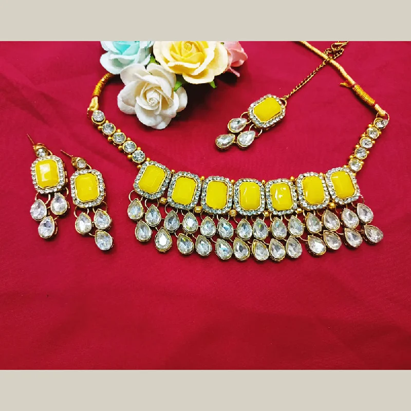 flower necklaces for women-Pooja Bangles Gold Plated Crystal Stone Necklace Set