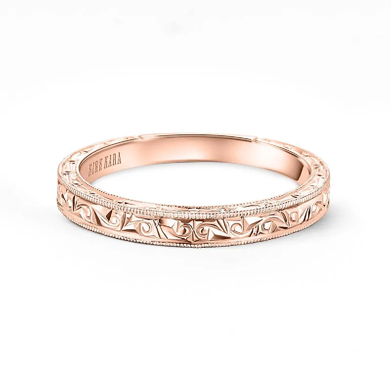 luxurious engagement rings for women-14K Rose Gold Engraved Milgrain Timeless Wedding Band