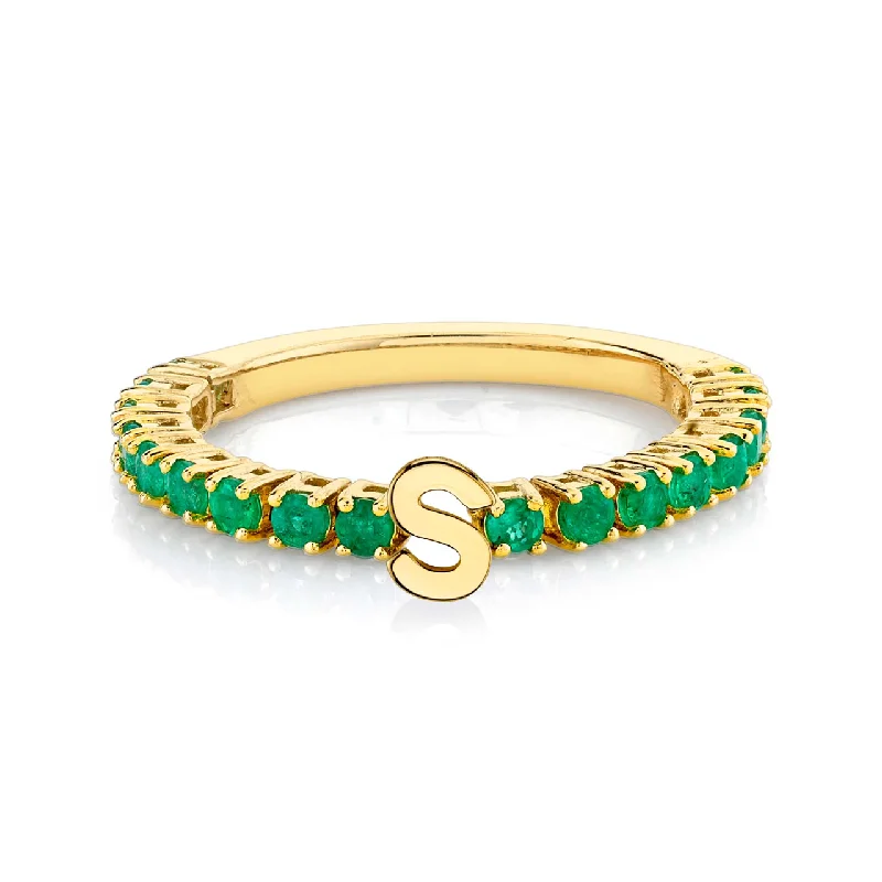 statement cocktail rings for women-Tennis Ring - Emerald / 14k Yellow Gold