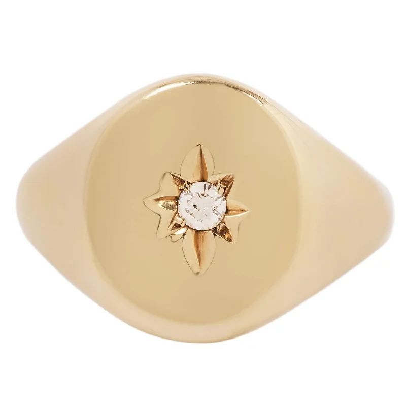 adjustable rings for women-Star Diamond Signet Ring