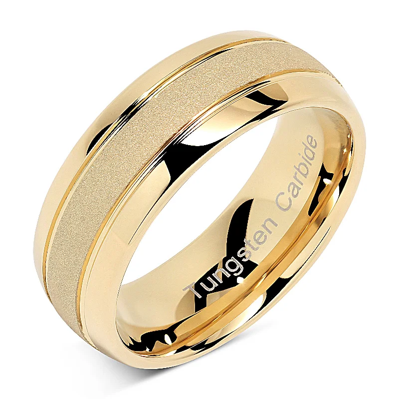 affordable engagement rings for women-100S JEWELRY Engraved Personalized Tungsten Rings for Men Women Gold Wedding Band Sandblasted Finish Dome Edge Sizes 6-16