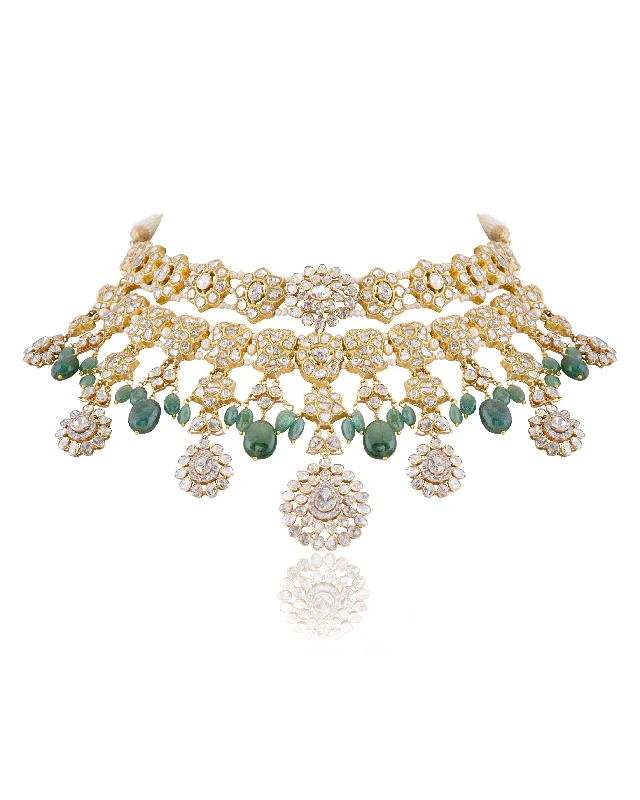 bridal necklaces for women-Jager Polki And Diamond Necklace