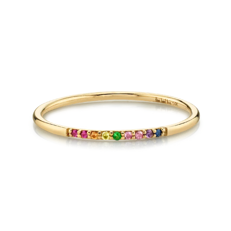 rose cut diamond rings for women-Partial Eternity Band - Rainbow / 14k Yellow Gold