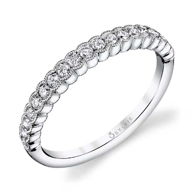 heart-shaped engagement rings for women-Sylvie Stackable Diamond Wedding Band - B0010