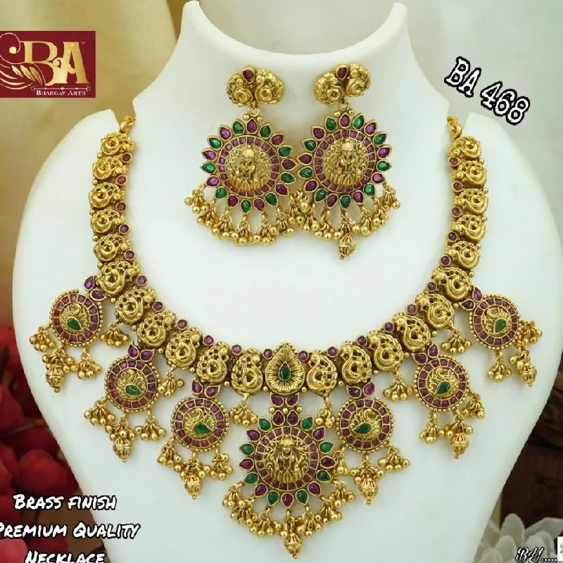 anniversary necklaces for women-Bhargav Arts Gold Plated Pota Stone Temple Necklace Set