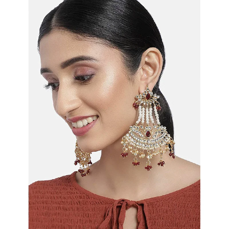 gold hoop earrings for women-Etnico Gold Plated Traditional Kundan & Pearl Dangler Drop Paasa Earrings For Women (E2636M)