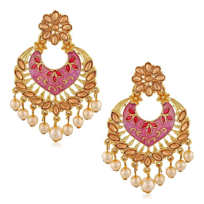 minimalist earrings for women-Mahi Traditional Dangler Earrings with Artifical Pearl Meenakariwork for Women (ER1109750GPin)