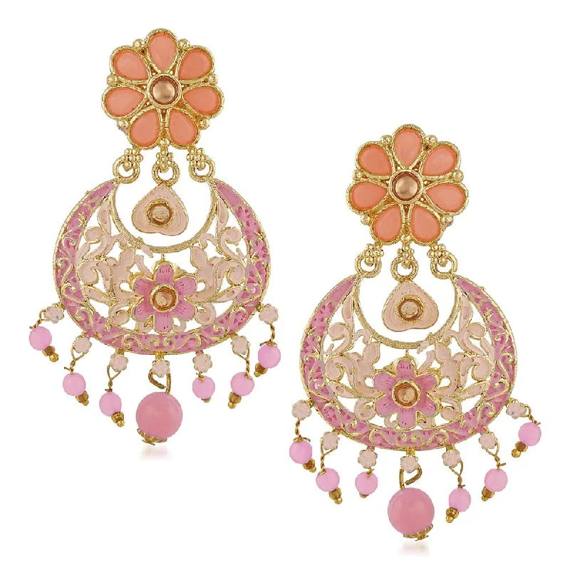 vintage pearl earrings for women-Mahi Meenakari Work Artificial Bead and Crystals Floral Dangle Drop Earrings for Women (ER1109698G)