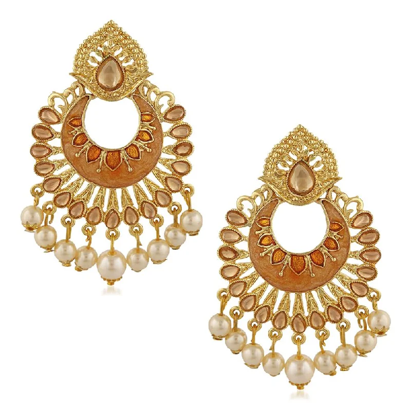 bohemian earrings for women-Mahi Meenakari Work Traditional Dangle Drop Earrings with Artificial Bead and Crystals for Women (ER1109701G)