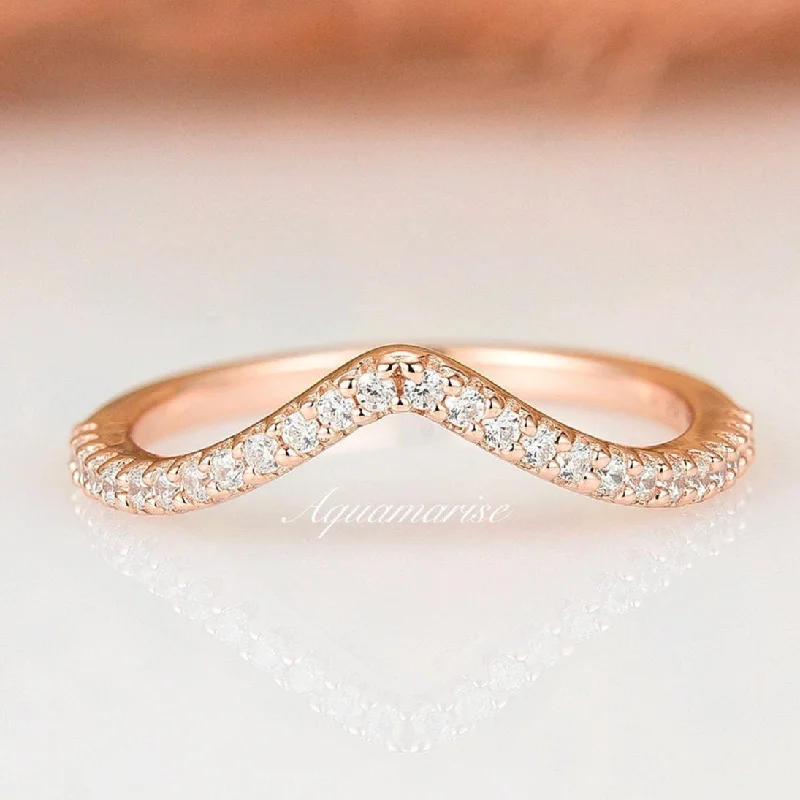 wedding band and engagement ring sets for women-Chevron Wedding Band- 14k Rose Gold Vermeil