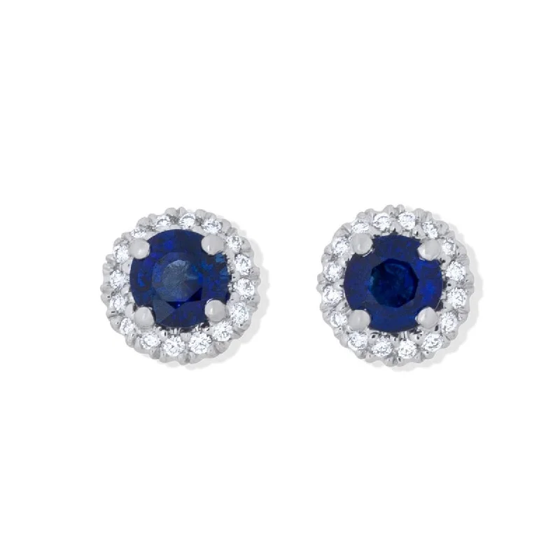 modern diamond earrings for women-Sapphire and Diamond Halo Stud Earrings