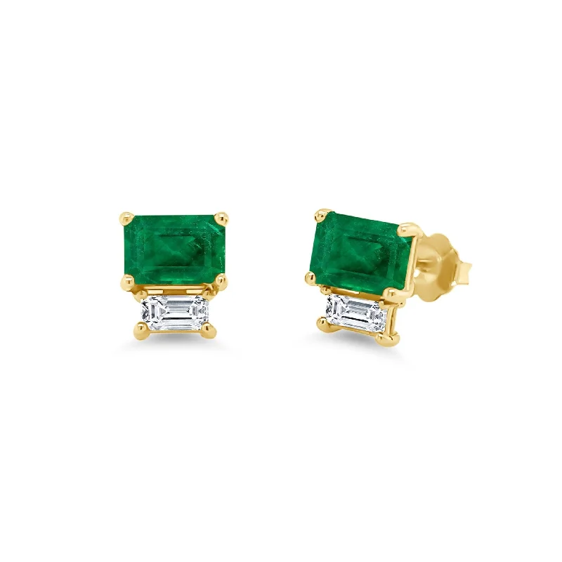 zodiac earrings for women-Emerald & Diamond Studs