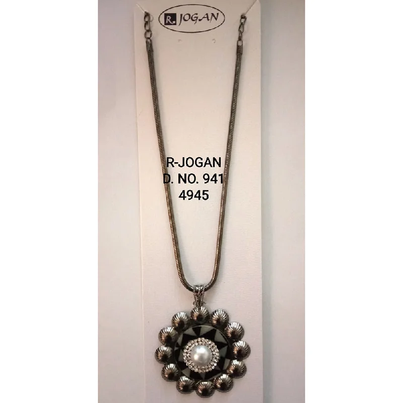 designer necklaces for women-R Jogan Oxidised Plated Assorted Design Long Necklace