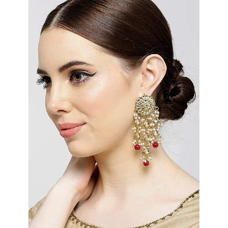 ruby earrings for women-Etnico Traditional Gold Plated Kundan Pearl Earrings & for Women (E2822M)