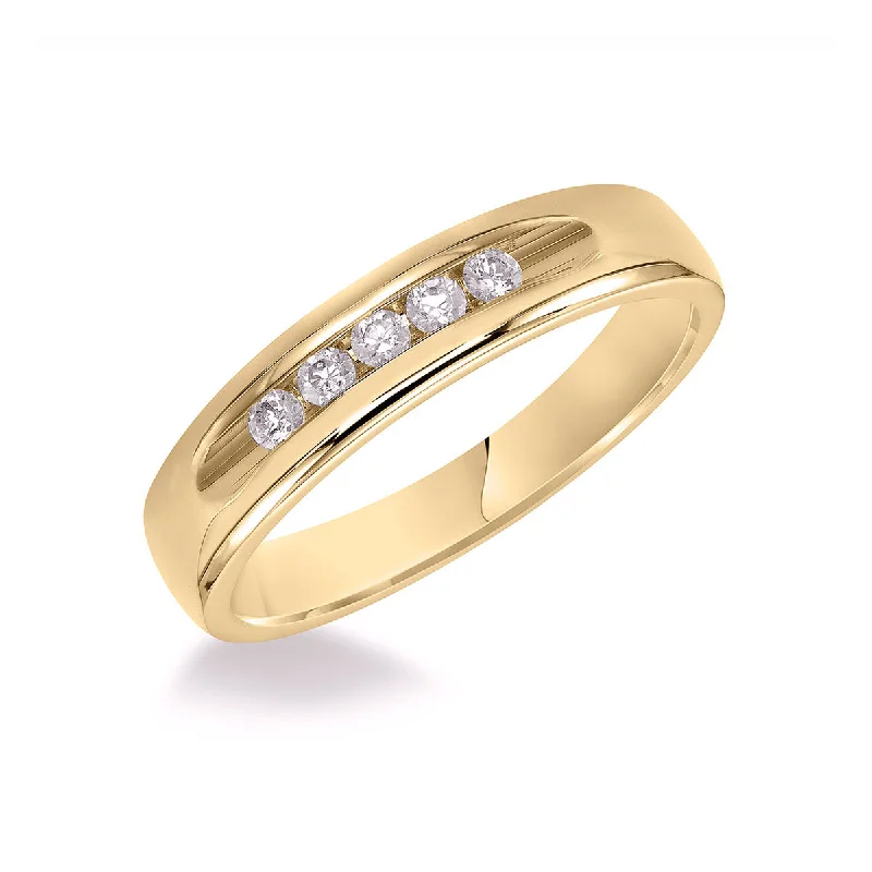 yellow gold solitaire engagement rings for women-5 Stone Diamond Comfort Fit Wedding Band