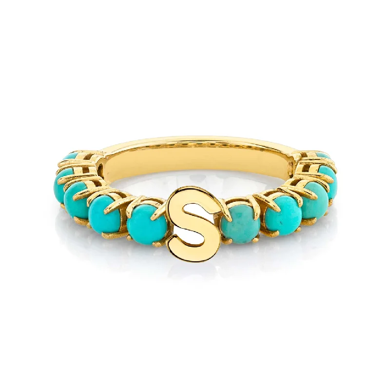 rose cut diamond rings for women-Tennis Ring - Turquoise / 14k Yellow Gold