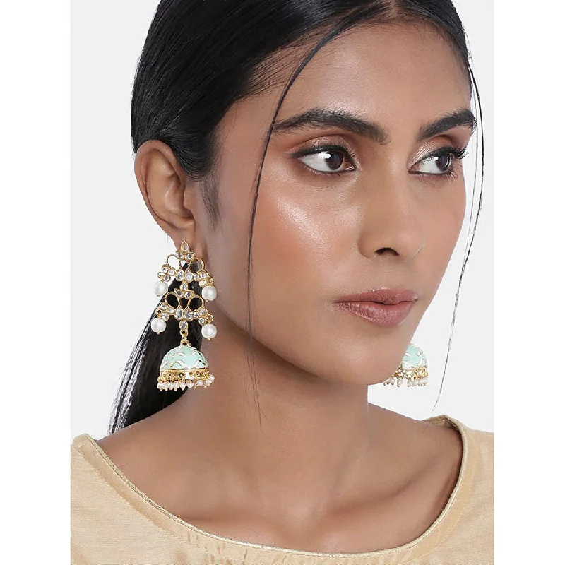 fine gold earrings for women-Etnico 18k Gold Plated Pearl Meenakari Jhumki Earrings for Women (E2852SB)