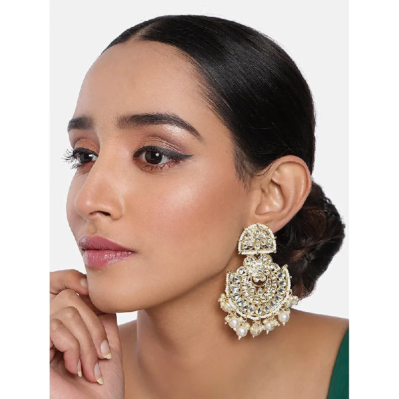 pearl drop earrings for women-Etnico 18K Gold Plated Traditional Handcrafted Earrings Encased with Faux Kundan & Pearl for Women/Girls (E2791W)