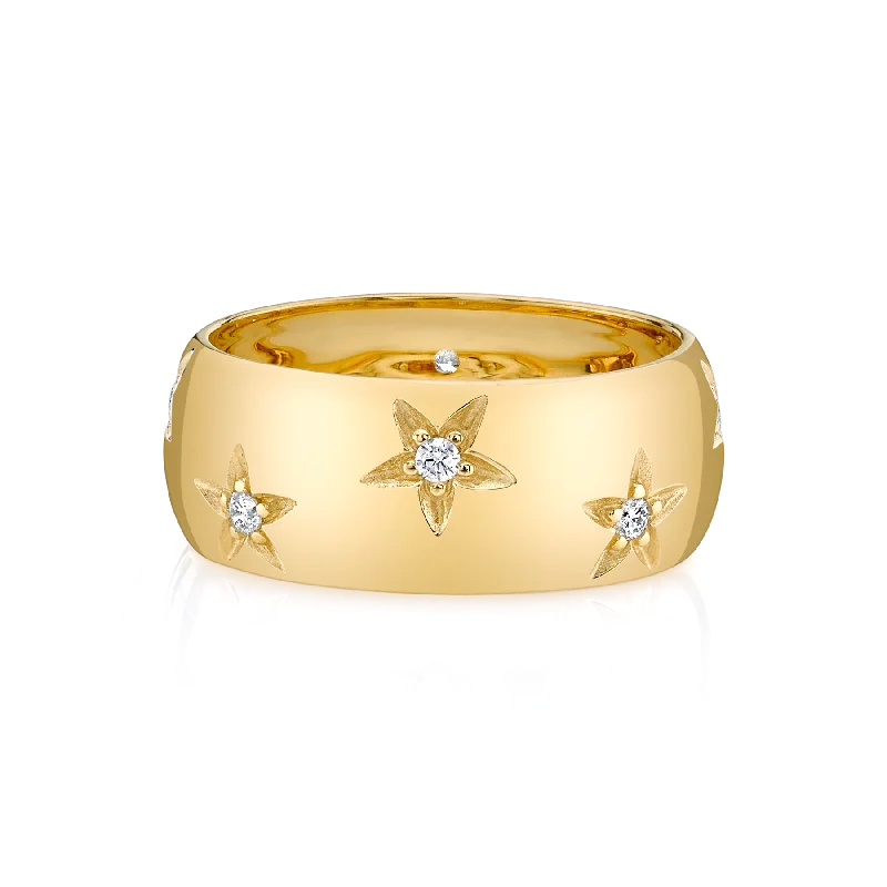 chic rings for women-Star Band - White Diamond / 14k Yellow Gold