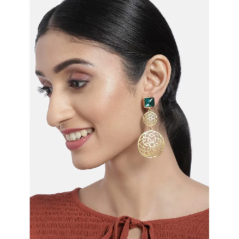 fashion earrings for women-Etnico Traditional Gold Plated Matte Finish Zinc Alloy Earrings for Women, Green (E2811G)