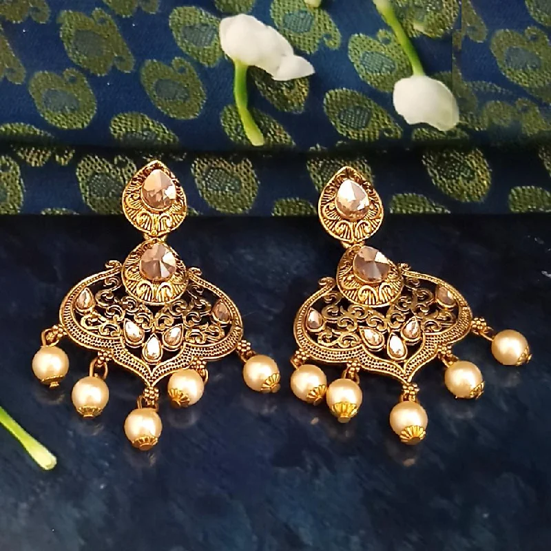 vintage earrings for women-JD Arts Antique Gold Plated Brown Kundan Dangler Earrings - 1317625A