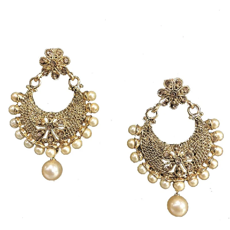 colored gemstone earrings for women-Shreeji Brown Austrian Stone Gold Plated Dangler Earrings - SE_501