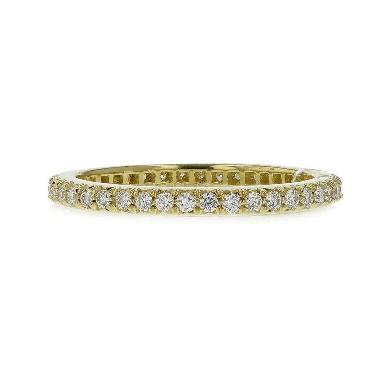 modern solitaire engagement rings for women-18K Yellow Gold Diamond Pave Eternity Wedding Band