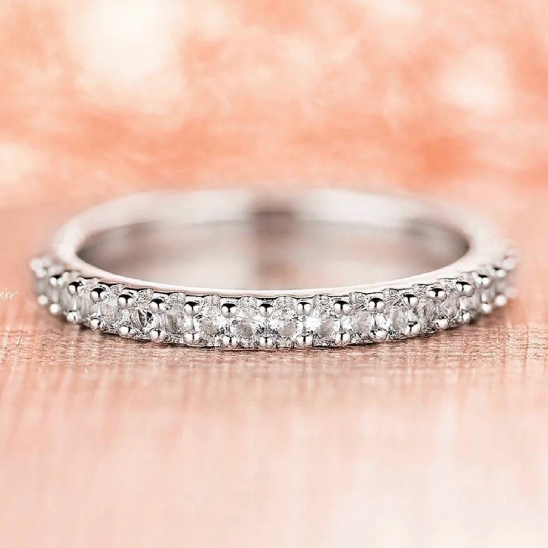 round diamond engagement rings for women-2MM Diamond Wedding Band- 14K White Gold