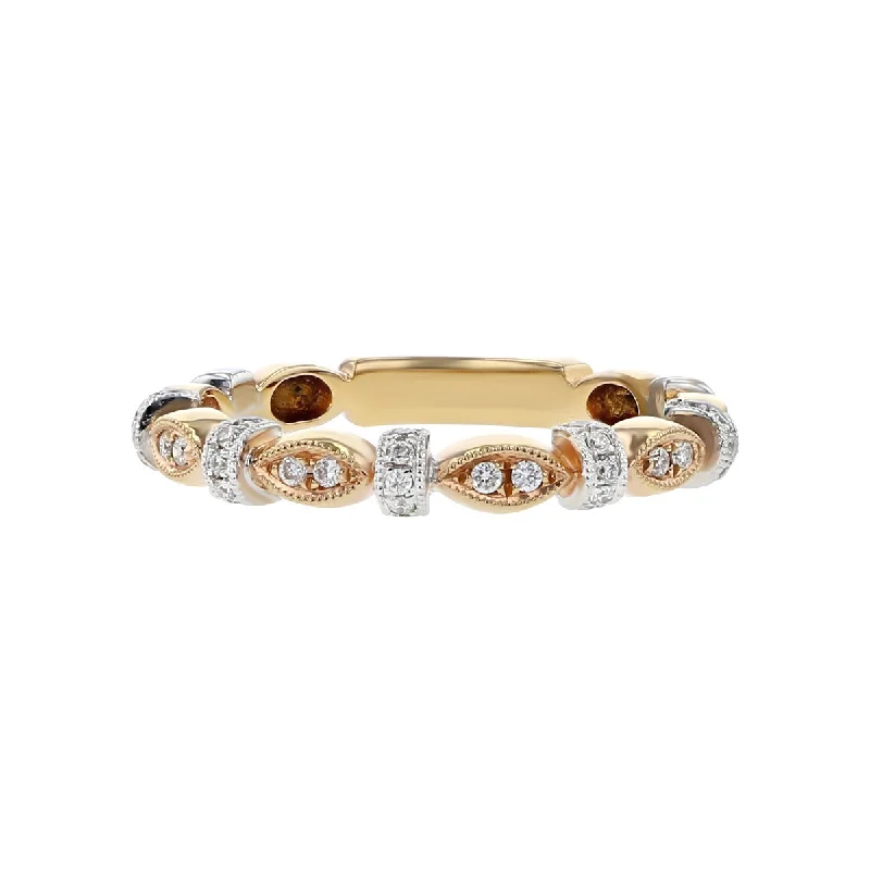 round cut engagement rings for women-18K Rose Gold Two Tone Diamond Eternity Wedding Band