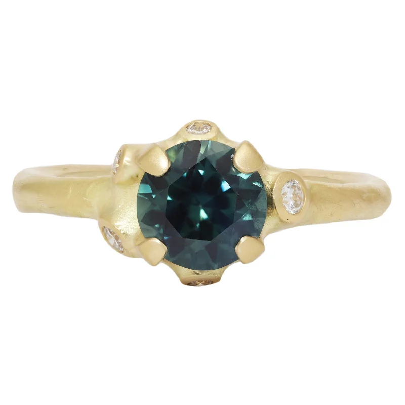 engraved wedding rings for women-Sea Green Sapphire Cluster Ring