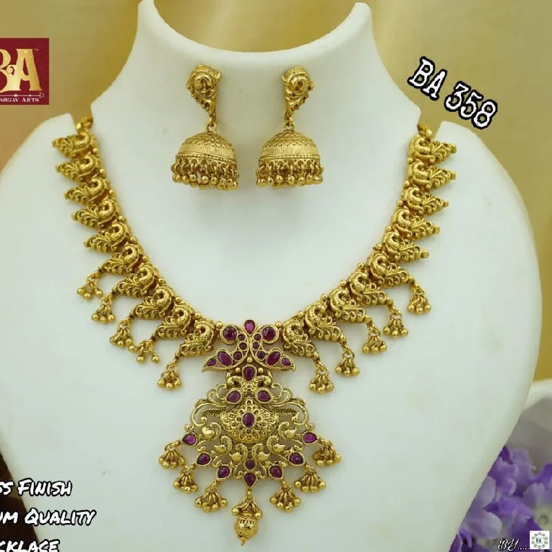 friendship necklaces for women-Bhargav Arts Gold Plated Pota Stone Necklace Set