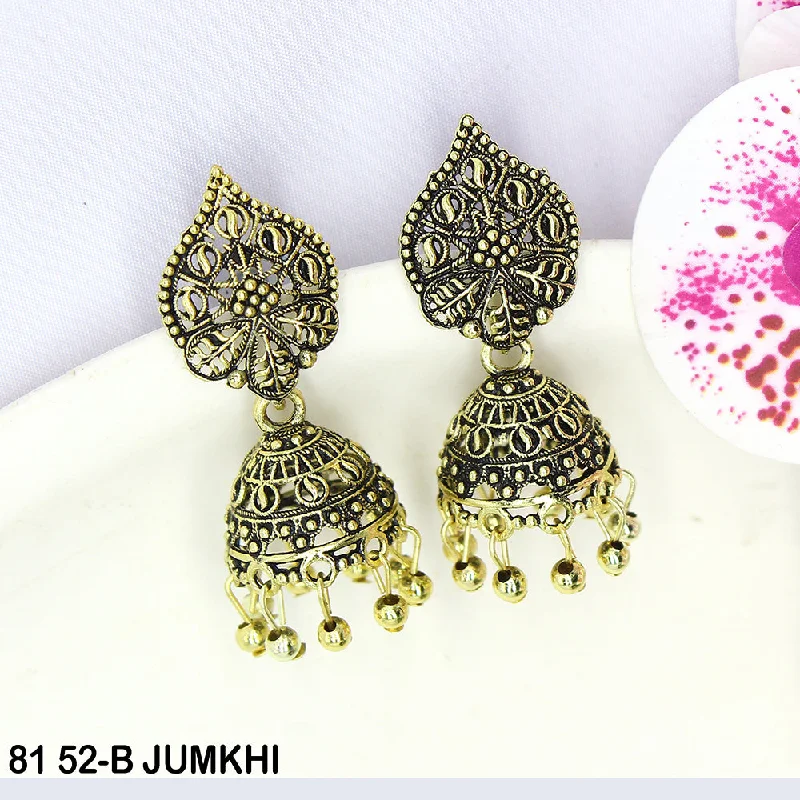 black diamond earrings for women-Mahavir Oxidised Gold Plated Jhumki Earrings