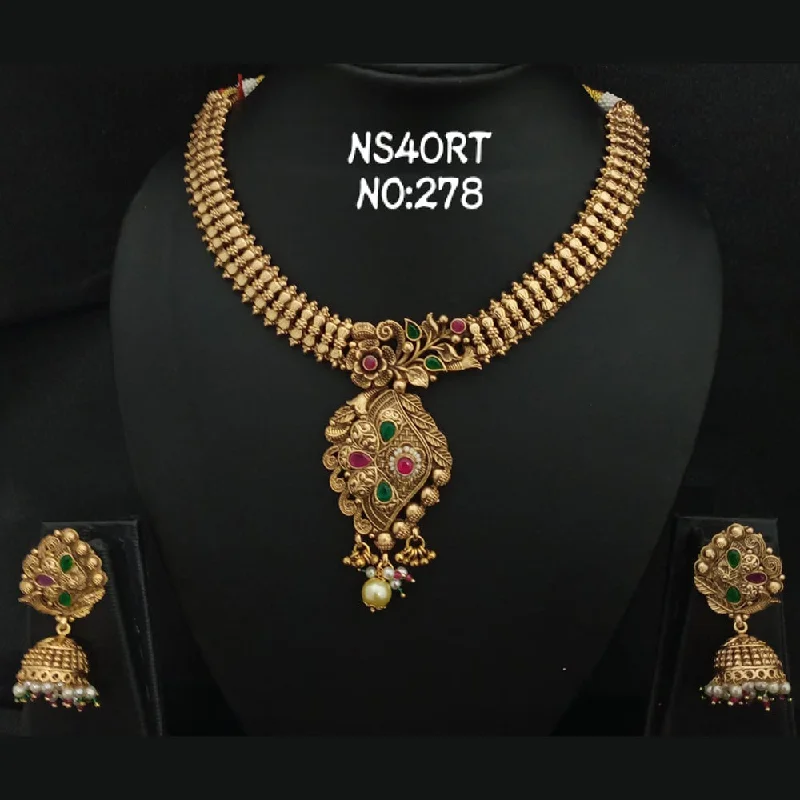 gold necklaces for women-Kala Creation Gold Plated Pota Stone Necklace Set