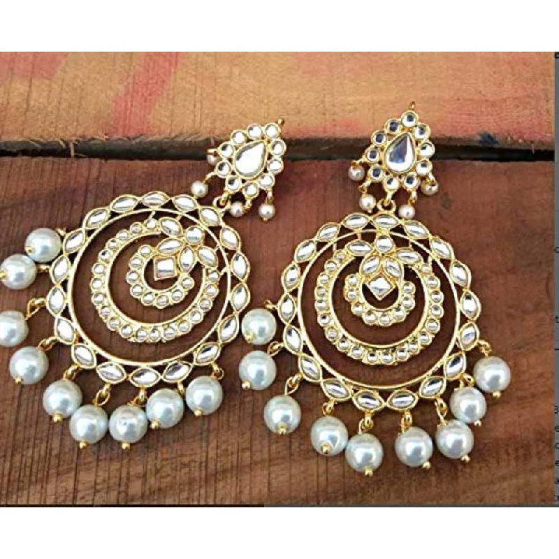 silver chandelier earrings for women-Etnico Traditional Metal Gold Plated and Pearl Chand Bali Earrings for Women & Girls, (E2855W)