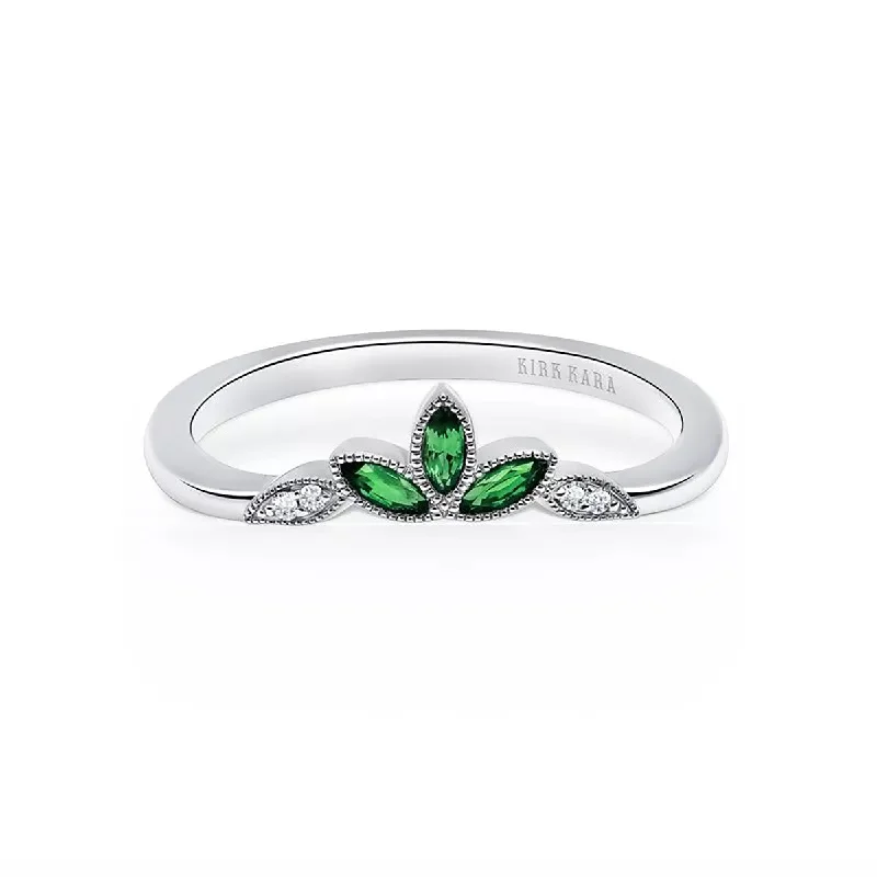 round diamond engagement rings for women-14K White Gold Tsavorite Diamond Wedding Band