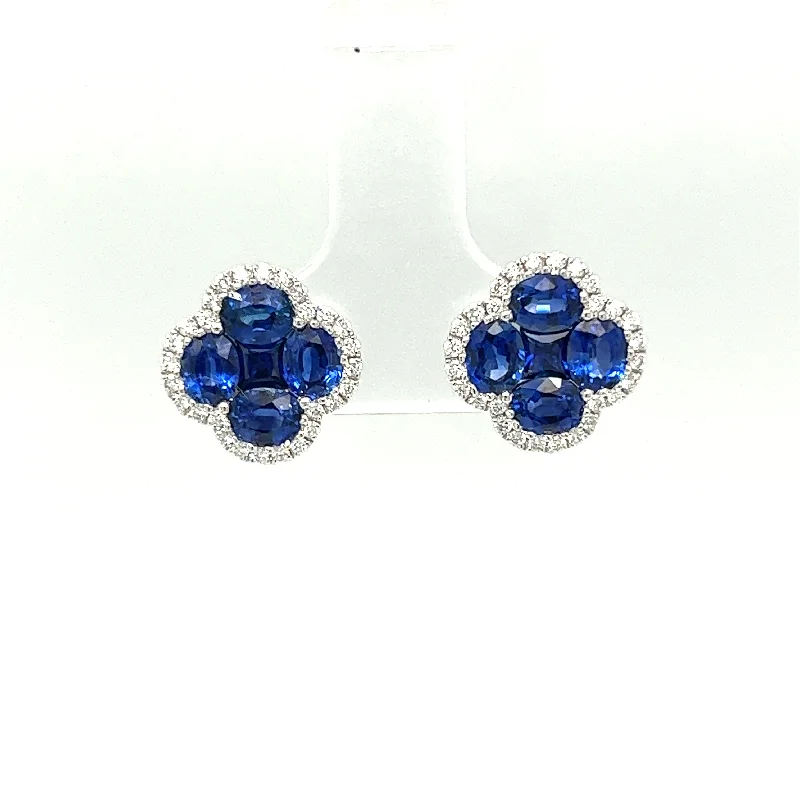 abstract earrings for women-18K White Gold 2.69CTW Sapphire and Diamond Earrings