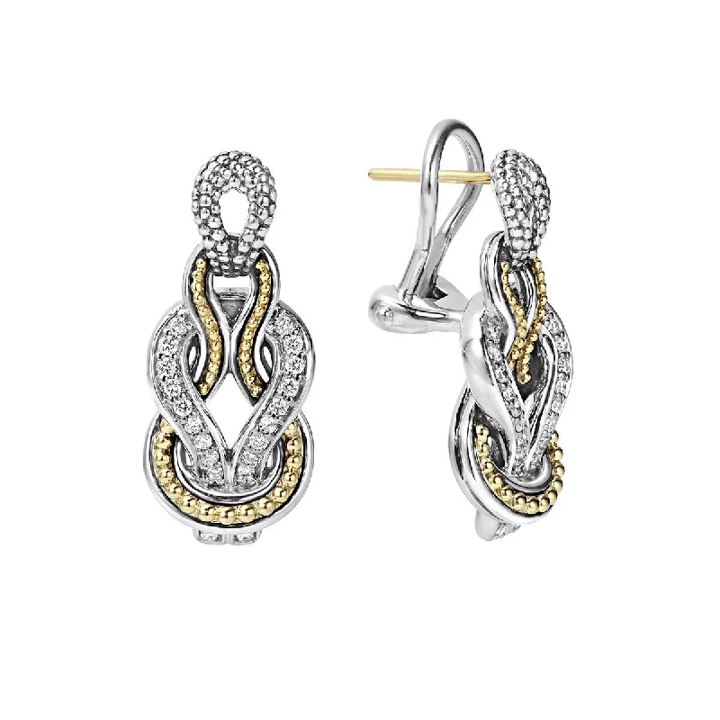 crystal earrings for women-Caviar Knot Diamond Drop Earrings