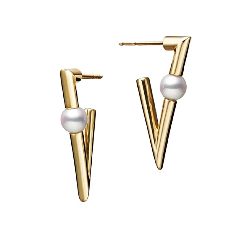 statement earrings for women-Akoya Cultured Pearl Earrings in 18K Yellow Gold