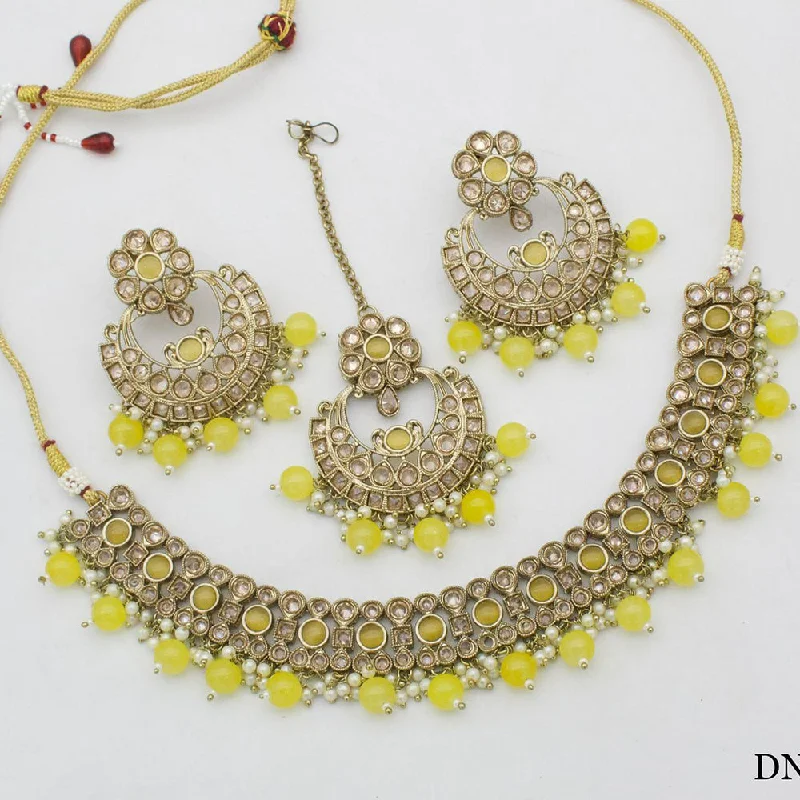 ethnic style necklaces for women-India Art Gold Plated Crystal Stone Necklace Set