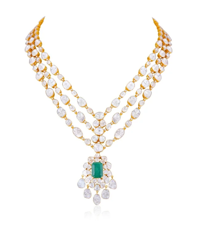 statement necklaces for women-Diya Polki And Diamond Long Necklace