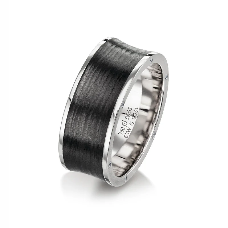 high-end engagement rings for women-Carbon Fiber and Palladium Concave Wedding Band