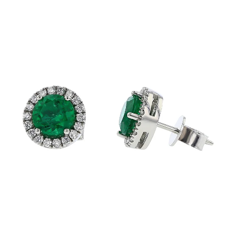 casual stud earrings for women-Zambian Emerald and Diamond Halo Stud Earrings