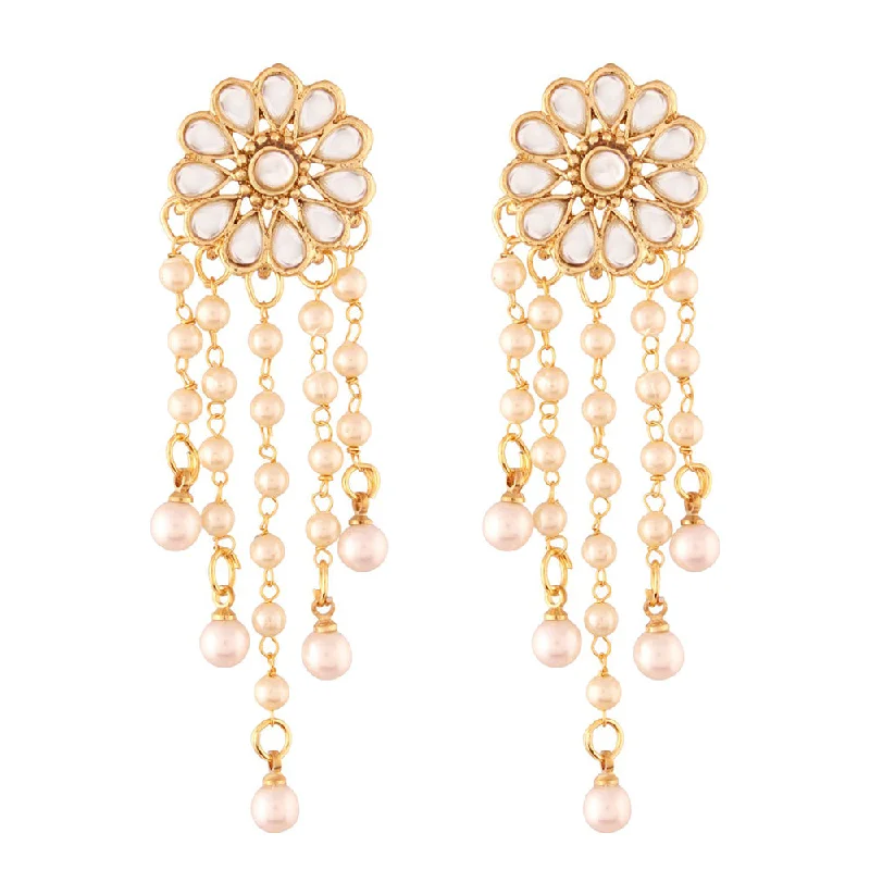 gold earrings for women-Etnico Traditional Gold Plated Kundan & Pearl Earrings for Women (E2760W)