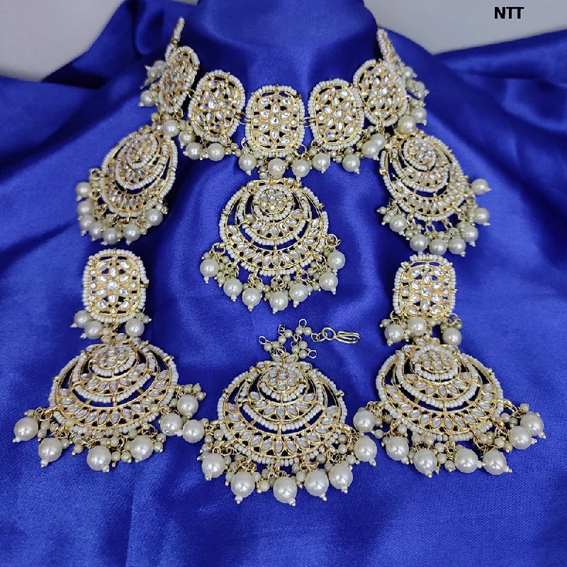 engraved gold necklaces for women-Lucentarts Jewellery Gold Plated Kundan Stone Necklace Set