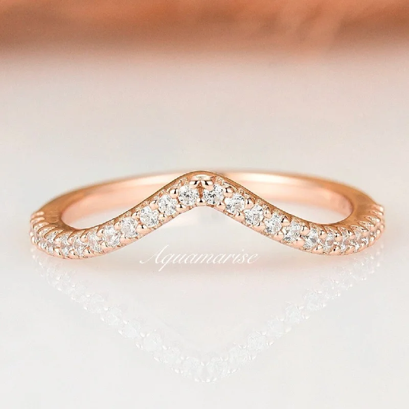 diamond and sapphire engagement rings for women-Diamond or Moissante Curved Wedding Band- 14K Solid Rose Gold