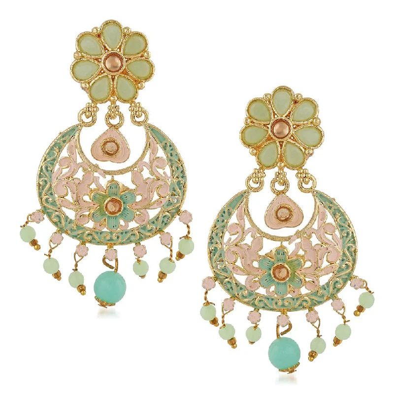 zodiac earrings for women-Mahi Meenakari Work Artificial Bead and Crystals Floral Dangle Drop Earrings for Women (ER1109699G)